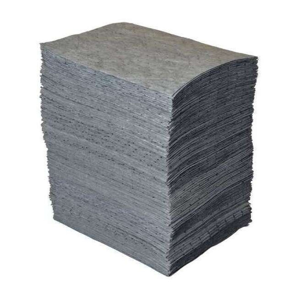 Brady Sorbent Pad, 44 gal, 15 in x 19 in, Universal, Gray, 200 PK GP200