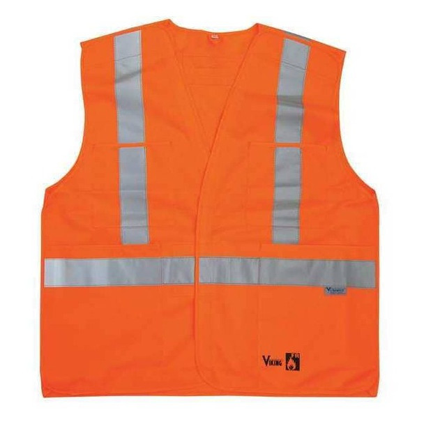 Viking Flame Resist Vest,Class 2,L/XL,Orange 6136FR-L/XL