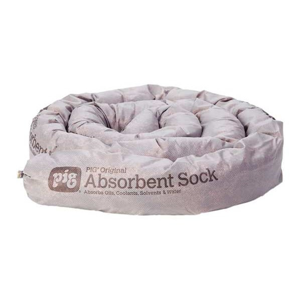 Pig Sorbent Sock, 13 gal, 3 in x 8 ft, Universal, Gray, 16 PK PIG209