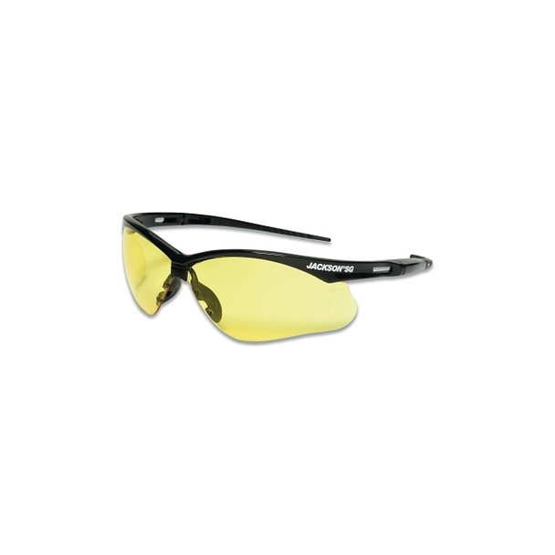 SG Series Safety Glasses, Amber Poly Lens, Hardcoat Anti-Scratch, Black Poly Half-Frame