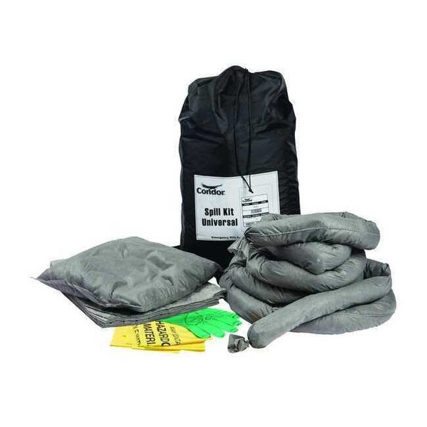 Spill Kit, 9 gal Volume Absorbed per Kit, 10 gal Capacity, Bag, Black