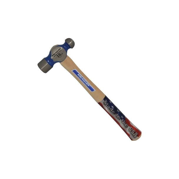 Commercial Ball Pein Hammer, Hickory Handle, 13-7/8 in OAL, Forged Steel 16 oz Head