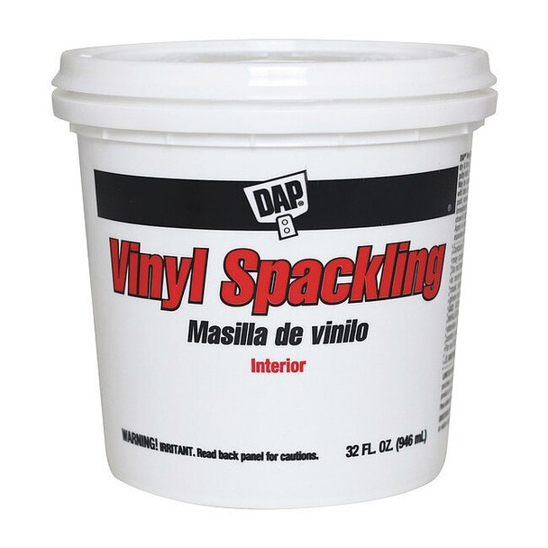 Dap Vinyl Spackling Paste, 1 qt, Tub, White, Vinyl Spackling 12132