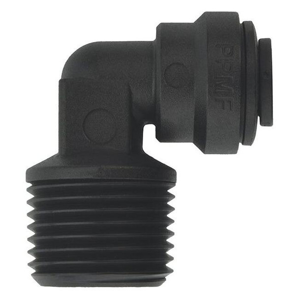 Push-Fit Elbow Fitting, 1/4 in Tube Size, Polypropylene, Black, 10 PK