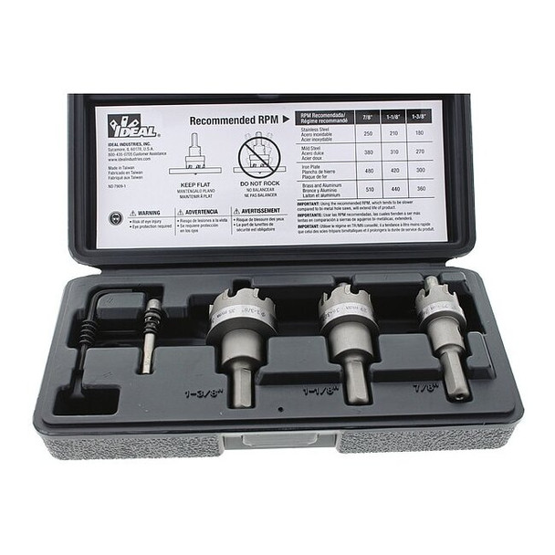 Ideal Hole Cutter Set,7/8,1-1/8,1-3/8 In,4 Pc 36-311