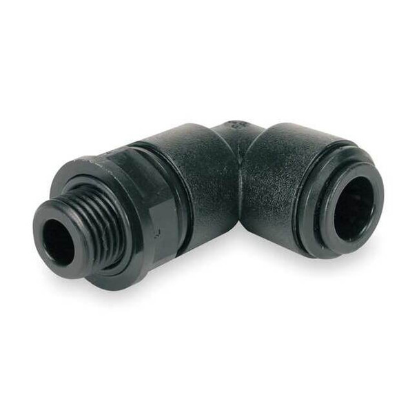 Push-Fit Elbow Fitting, 5/16 in Tube Size, Acetal, Black, 10 PK