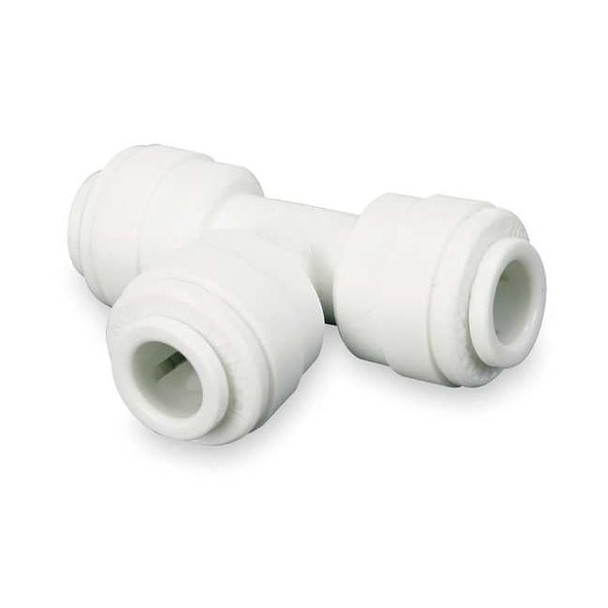 Push-Fit Tee Fitting, 1/4 in Tube Size, Acetal, White, 10 PK