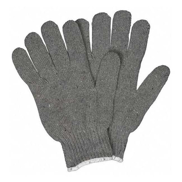 Knit Gloves, Cotton Polyester Blend, None Uncoated, Gray, S, 12 PK