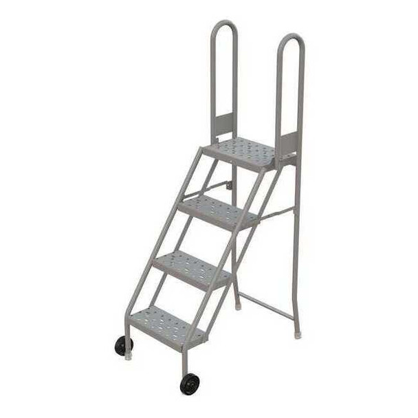 64 in H Steel Tilt and Roll Ladder, 4 Steps, 450 lb Load Capacity