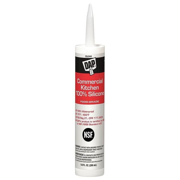 Silicone Sealant, 10 oz, Cartridge, Clear, Silicone Base, Commercial Kitchen
