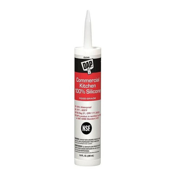Silicone Sealant, 10 oz, Cartridge, Clear, Silicone Base, Commercial Kitchen