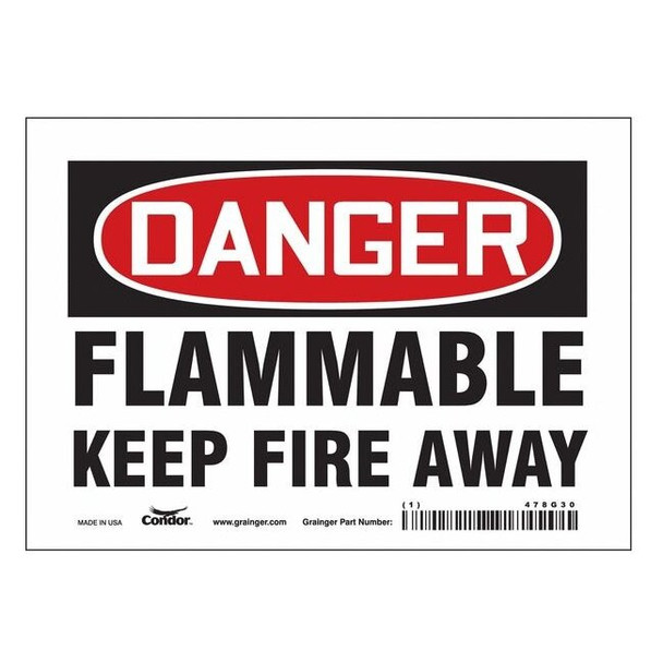 Danger Sign, 5 in H, 7 in W, Vinyl, Horizontal Rectangle, English, 478G30