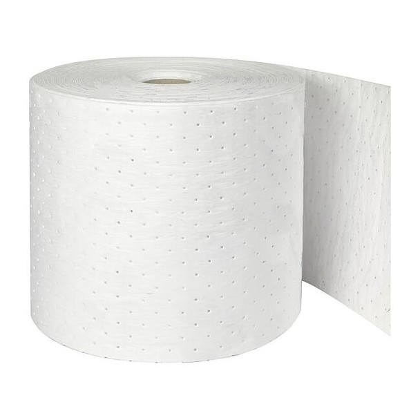 Brady Sorbent Roll, 24 gal, 15 in x 150 ft, Oil, White, Polypropylene OP15-DP