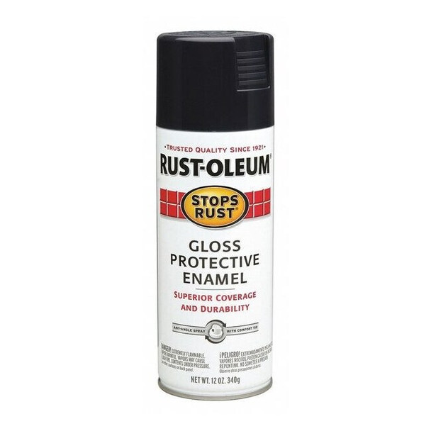 Rust-Oleum Spray Paint, Black, Gloss, Solvent, 12 oz 7779830
