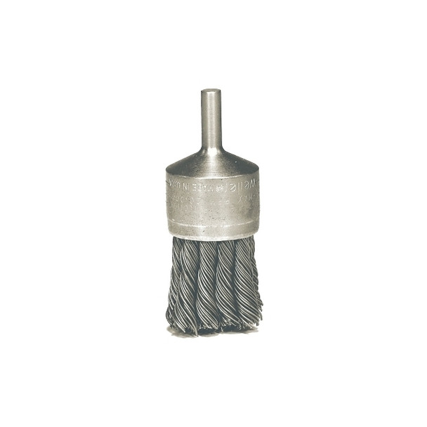 Knot Wire End Brush, Stainless Steel Bristles, 1-1/8 in Brush dia x 0.014 in Wire, 22000 RPM, 1 EA/EA
