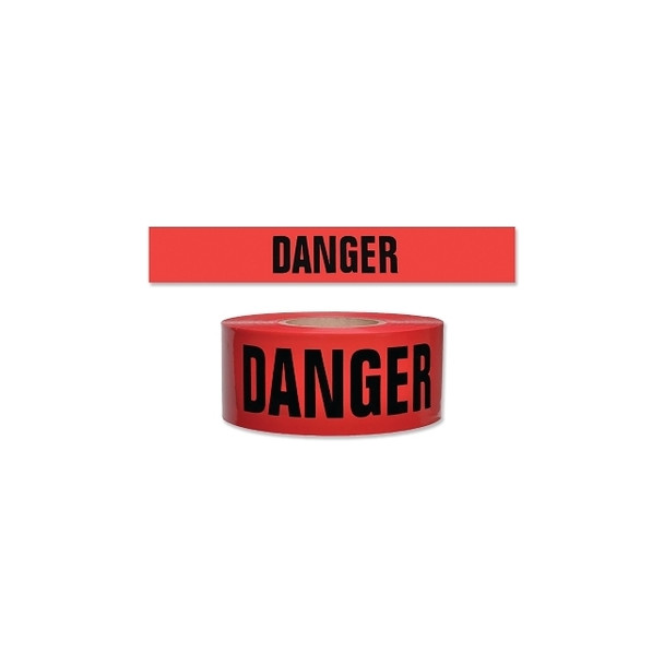 Barricade Tape, 3 in x 1000 ft, 2 mil, Red, DANGER
