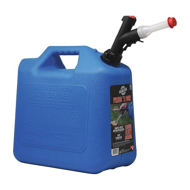 Gas Can, Plastic, 5 gal, Self-Venting, Includes Smart-Fill Spout, Blue, Kerosene