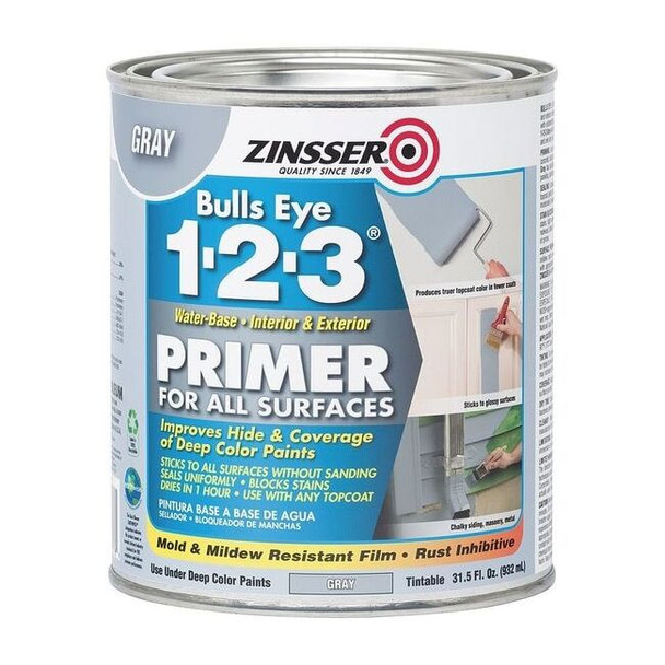 Zinsser Primer,Water,1 qt,Gray,Interior/Exterior 286258