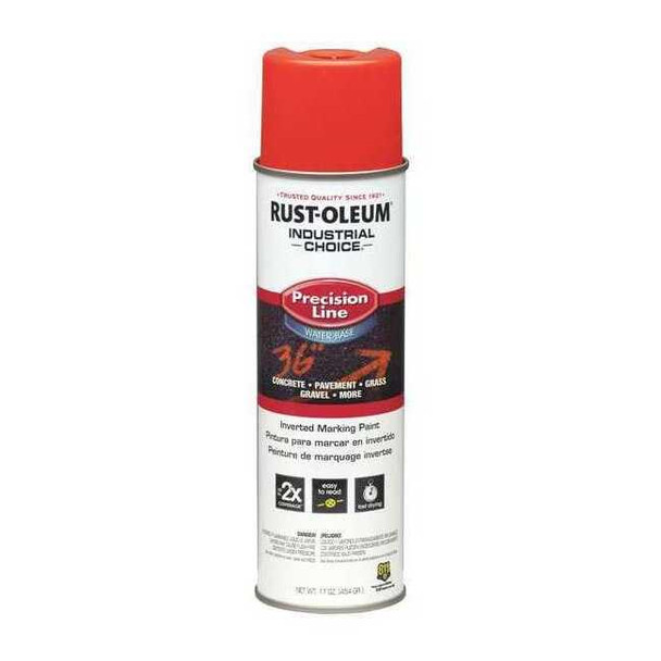 Precision Line Marking Paint, 17 oz, Fluorescent Red/Orange, Water-Based