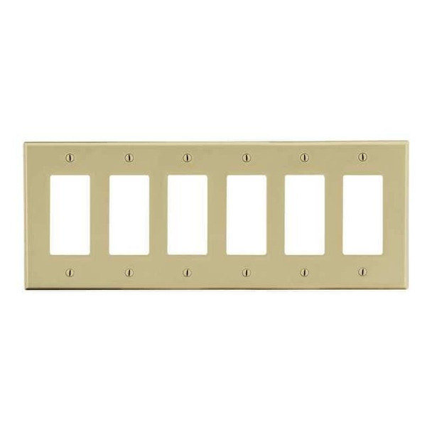 Rocker Wall Plate, Number of Gangs: 6 Plastic, Satin Finish, Ivory