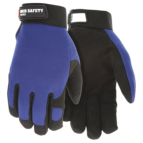 Mcr Safety Mechanics Gloves, Hook-and-Loop, Spandex Back, Black/Blue, M 900M