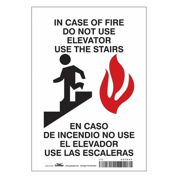 Condor Safety Sign Emergency Exit, Vinyl, 7 in W, 10 in H, White 467U42
