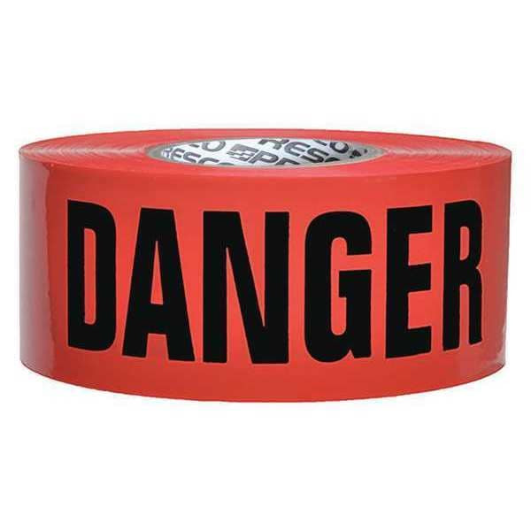 Barricade Tape, Danger, Red, 3 in Wide x 1,000 ft Length, Polyethylene, 3 mil