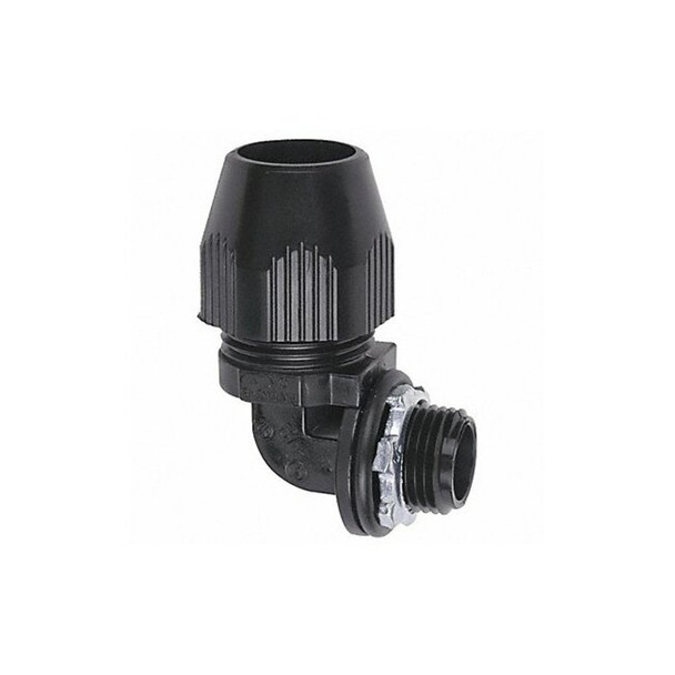 Conduit Fitting 90 Deg Elbow, 1-1/4 in, Liquid-Tight, Plastic, Plain, Black