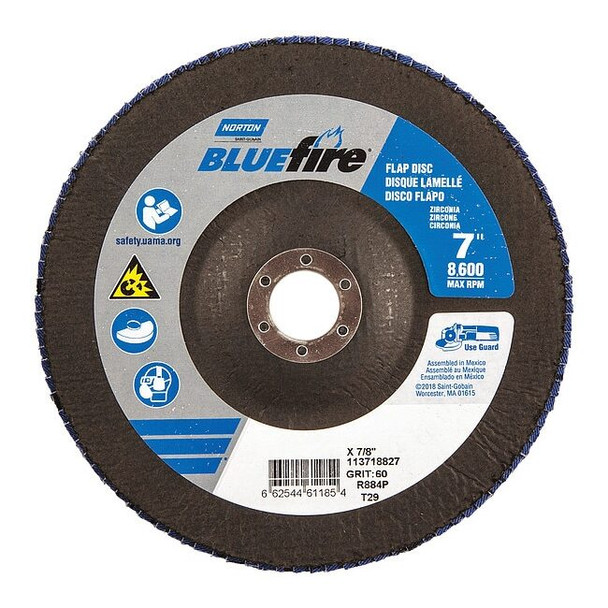 Norton Abrasives Flap Disc,7 In x 60 Grit,7/8 66254461185