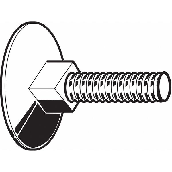Elevator Bolt, 1/4"-20 Thrd Sz, 2-1/2 in L, Steel, Zinc Plated Finish, 50 PK