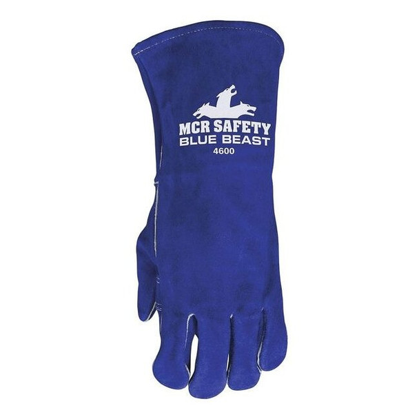 Left Hand Only Welding Glove, Hemmed Cuff, Wing Thumb, Leather Cowhide, L