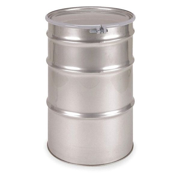 Open Head Transport Drum, 304 Stainless Steel, 55 gal, Unlined, Silver