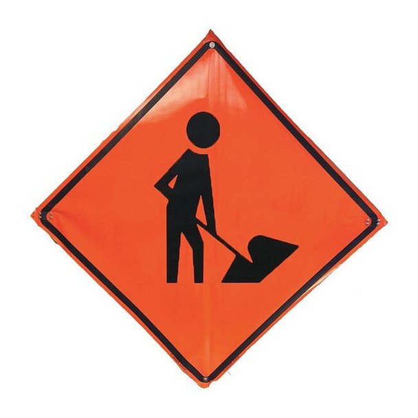 Workers Ahead Traffic Sign, 36 in H, 36 in W, Vinyl, Diamond, No Text, 1UBP4