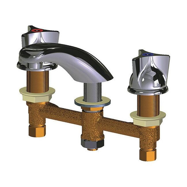Manual Low Arc Bathroom Faucet, 8" Mount, Polished Chrome 3 Hole