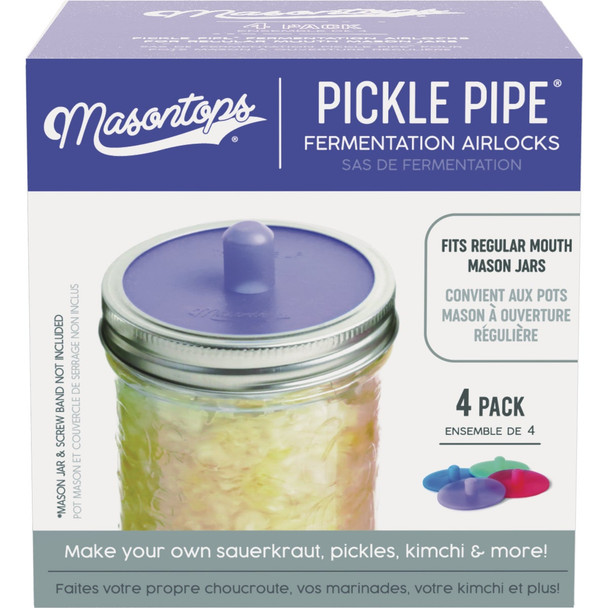 Masontops Regular Mouth Pickle Pipe Silicone Fermentation Airlocks (4-Pack)