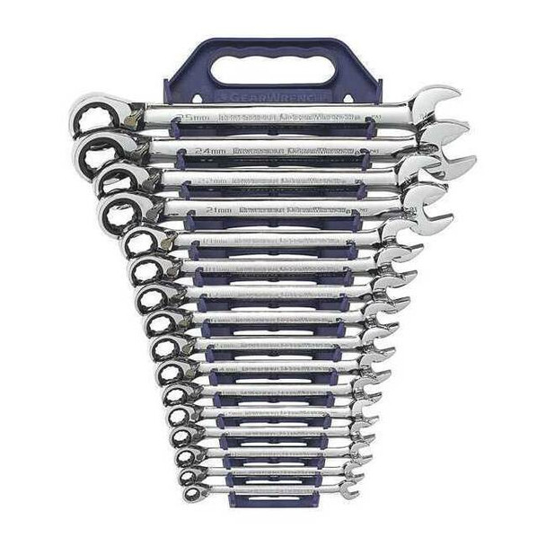 16 Piece 72-Tooth 12 Point Reversible Ratcheting Combination Metric Wrench Set