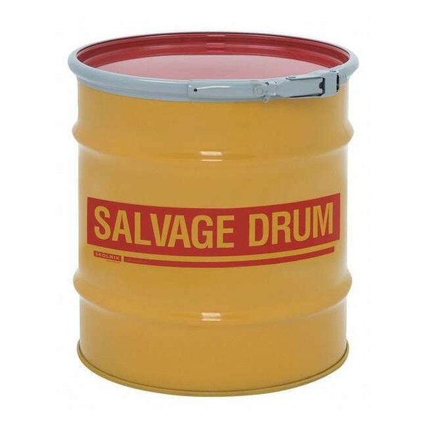 Open Head Salvage Drum, Steel, 20 gal, Unlined, Yellow