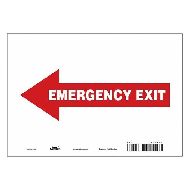 Condor Exit Sign, Vinyl, 10" W, 7" H, EMERGENCY EXIT W/SYMBOL, Red 467P90