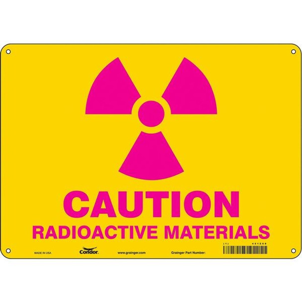 Radiation Safety Sign, 10 in H, 14 in W, Aluminum, Horizontal Rectangle,451Z68