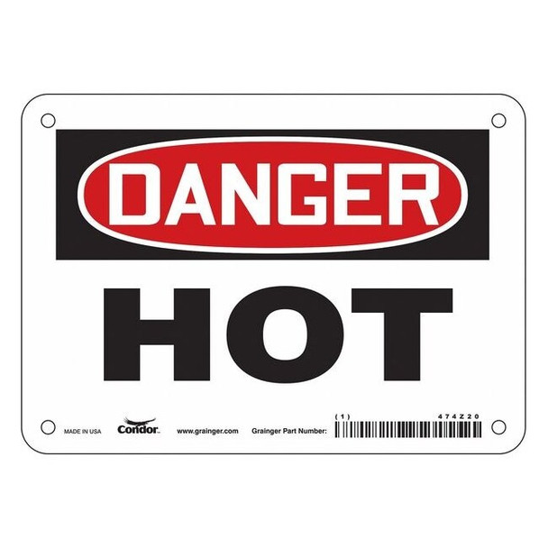Danger Sign, 5 in H, 7 in W, Vinyl, Horizontal Rectangle, English, 474Z20