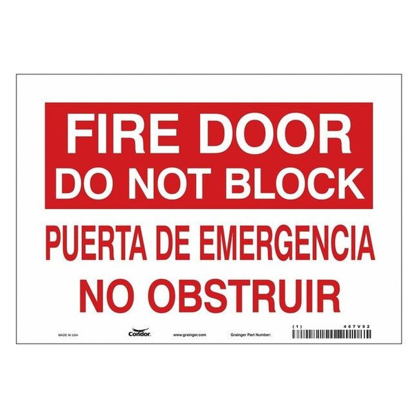 Condor Safety Sign Emergency Exit, Vinyl, 10 in W, 7 in H, White 467V92
