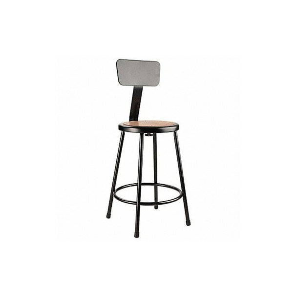 National Public Seating Round Stool with Backrest, Height 24"Black 6224B-10