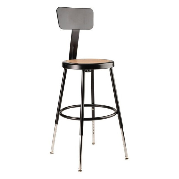 Round Stool with Backrest, Height 19" to 27"Black