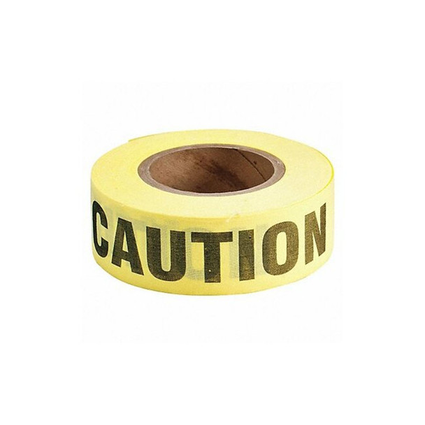 Barricade Tape, Caution, Yellow, 2 in Wide x 200 ft Length, Cotton, 8.5 mil