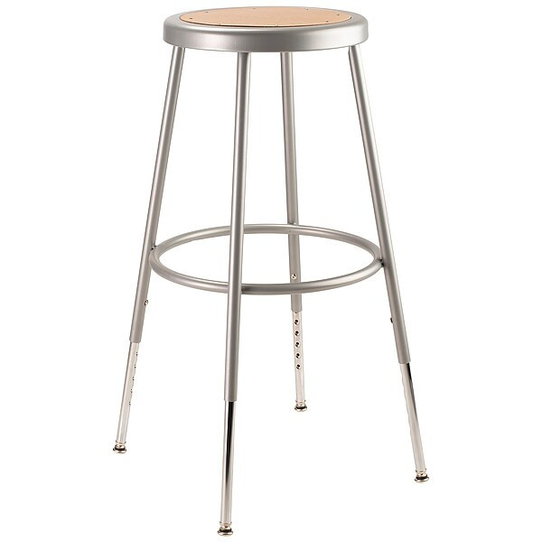 Round Stool, Height Range 25" to 33", Hardboard Gray