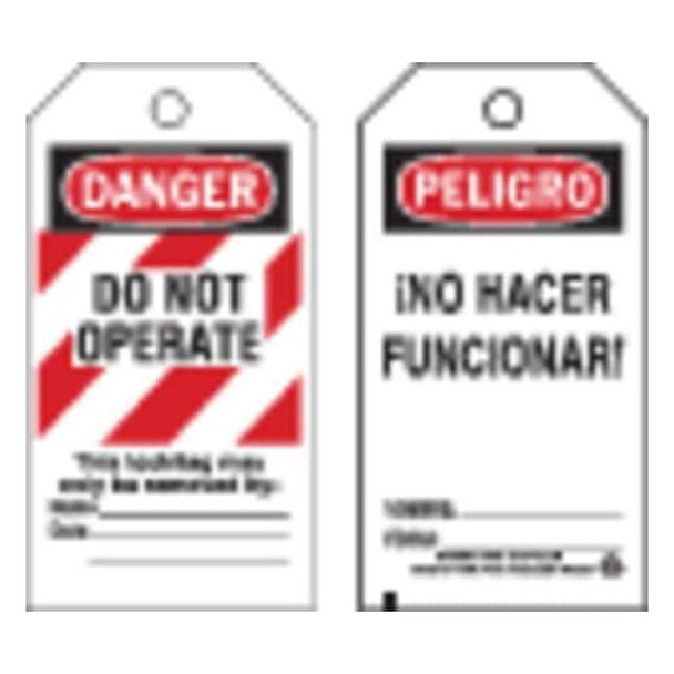 Brady Danger Bilingual Tag,5-3/4 x 3 In,PK25, 65453 65453