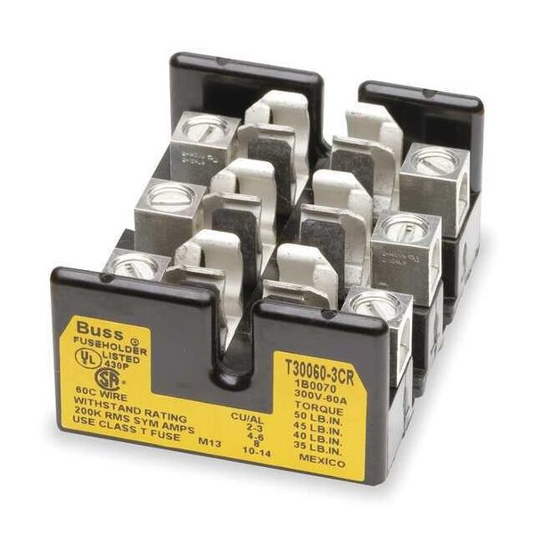 Open Fuse Block, 31 to 60A Amp Range, 300V AC/DC Volt Rating, 3 Poles, Box Lug