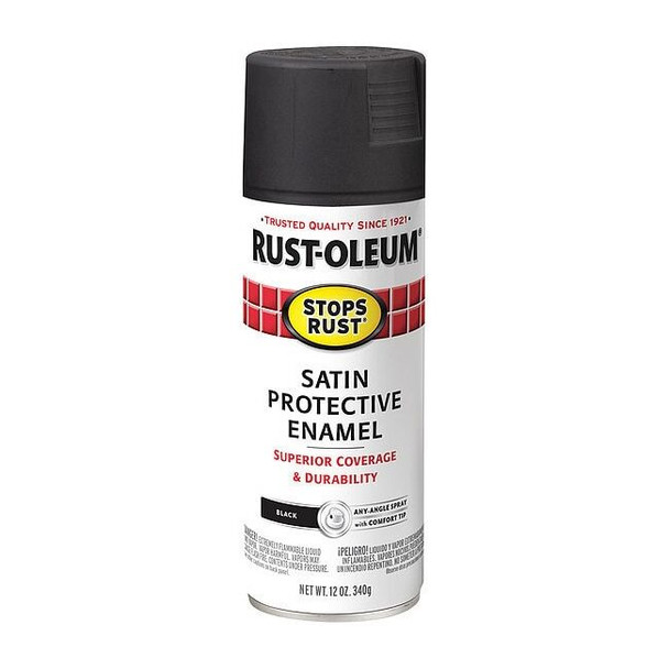 Rust-Oleum Spray Paint, Black, Satin, Solvent, 12 oz 7777830