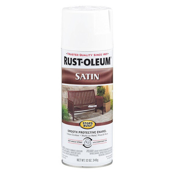 Rust-Oleum Spray Paint, White, Satin, Solvent, 12 oz 7791830