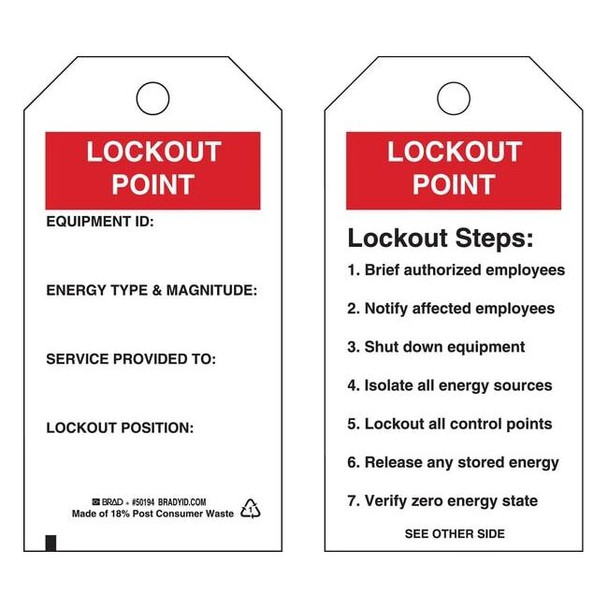 Brady Lockout Tag,5-3/4 x 3 In,OSHA,Met,PK10 50194